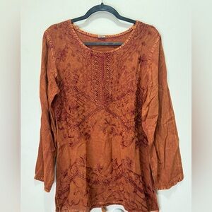 Embroidered Made in India Soft Copper Brown Top